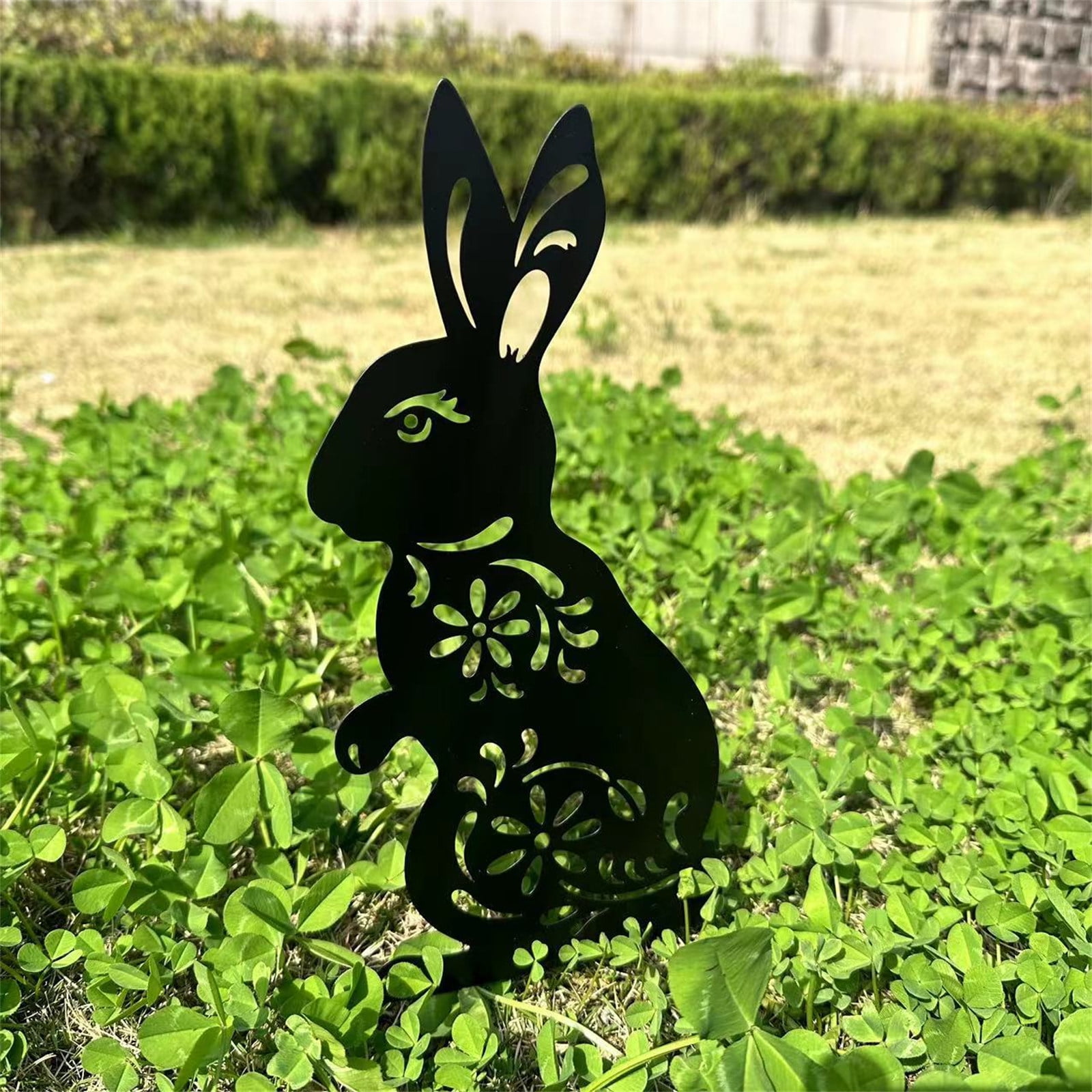 2 Peice Bunny Yard Sign,Metal Animal Yard Decor,Easter Bunny Lawn Signs with Stakes,Realistic Rabbits Decoration for Garden Lawn Pathway,Outdoor Metal Bunny Silhouette Art Decor