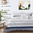 thumbnail image 3 of 3 Piece Navy Blue Stripe Duvet Cover Set Queen Size,Microfiber Comforter/Quilt Cover with Corner Ties and 2 Pillowcases,Modern Rustic Horizontal Blue Striped All Season Bedding with Zipper Closure, 3 of 8