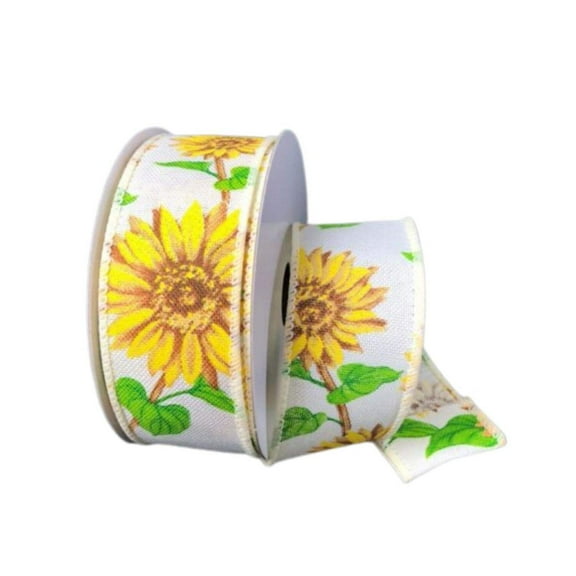 1.5" Sunflowers Linen Ribbon: Ivory (10 Yards)