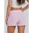 thumbnail image 6 of Argulvti Women's Summer Casual Pajama Shorts Elastane Elastic Band Wide Leg Loose Fit Plaid Lounge Shorts, 6 of 7