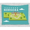 thumbnail image 1 of Nebraska Tapestry, Map of Nebraska State Flags Road and Green Trees American Landmark, Wall Hanging for Bedroom Living Room Dorm Decor, 80W X 60L Inches, Turquoise and Multicolor, by Ambesonne, 1 of 2