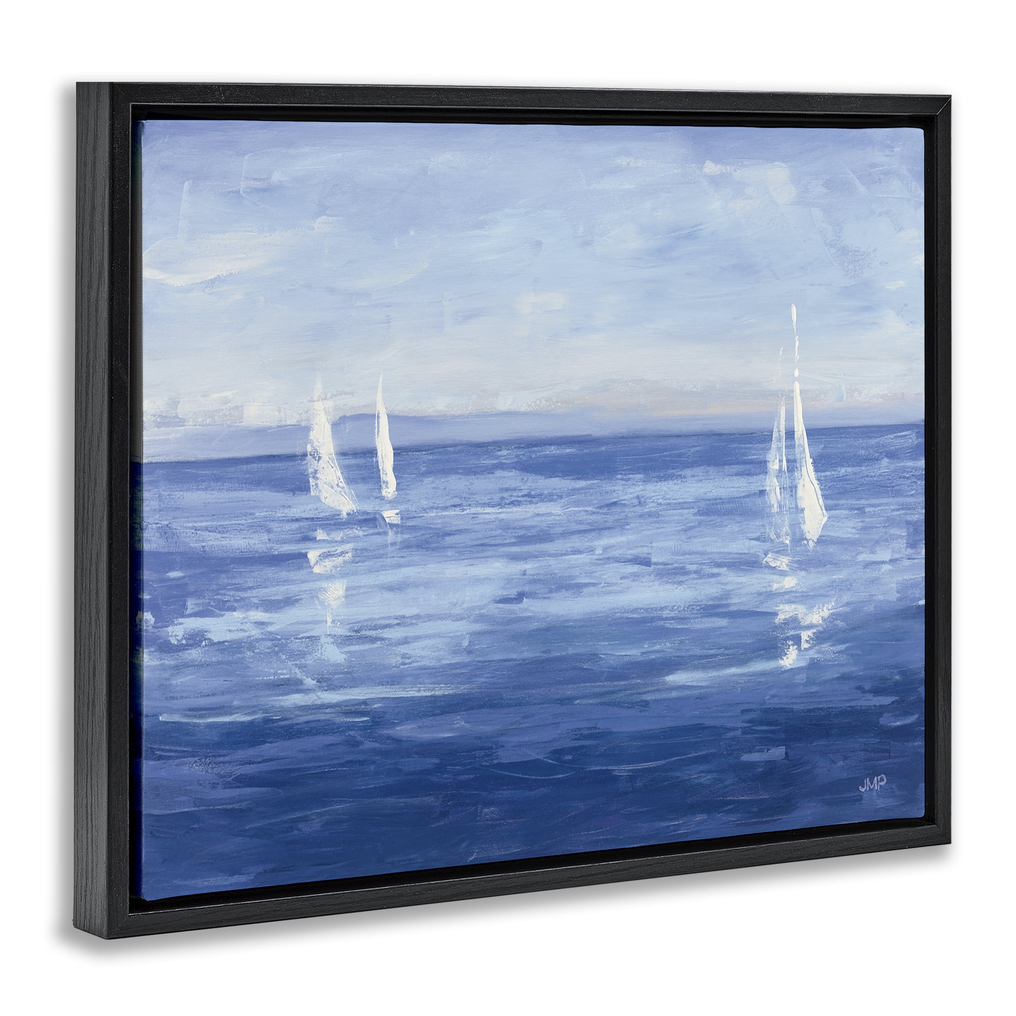 Stupell Industries Vivid Boats Open Sail Nautical & Beach Painting Black Floater Framed Canvas Art Print Wall Art, 31 x 25
