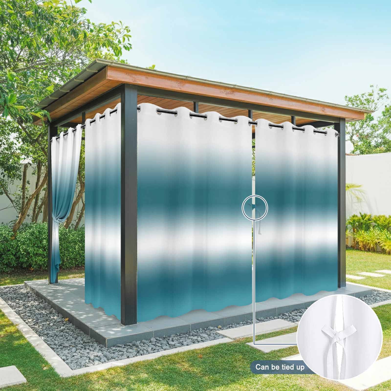 Dark Blue and White Gradient Outdoor Curtains for Patio, Minimalist Dark Cyan Ombre Modern Sunshade Privacy Drapes Grommet Waterproof Outside Curtains for Porch/Cabana/Balcony 54"x 95", 2 Panel