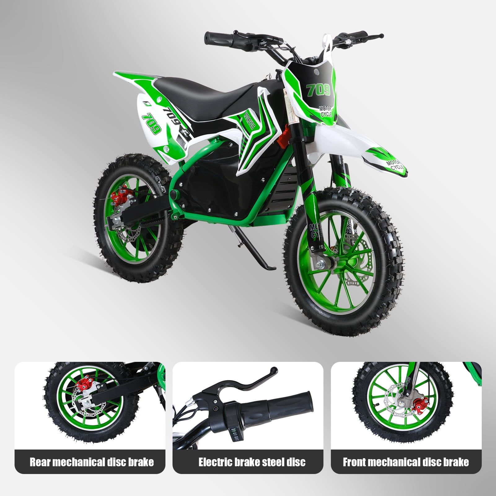 Balieda 36V 650W Kids Electric Dirt Bike, Dirt Rocket Electric Motocross Bike, Electric Pocket Motorbike with Mechanical Disc Brakes, Off-Road Motocross, 10 Inch Tires, Up to 16MPH, Green