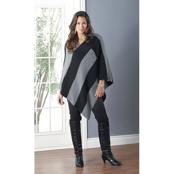 Mary Maxim Seeded Stripes Poncho Size Lg/2XL (40-50")