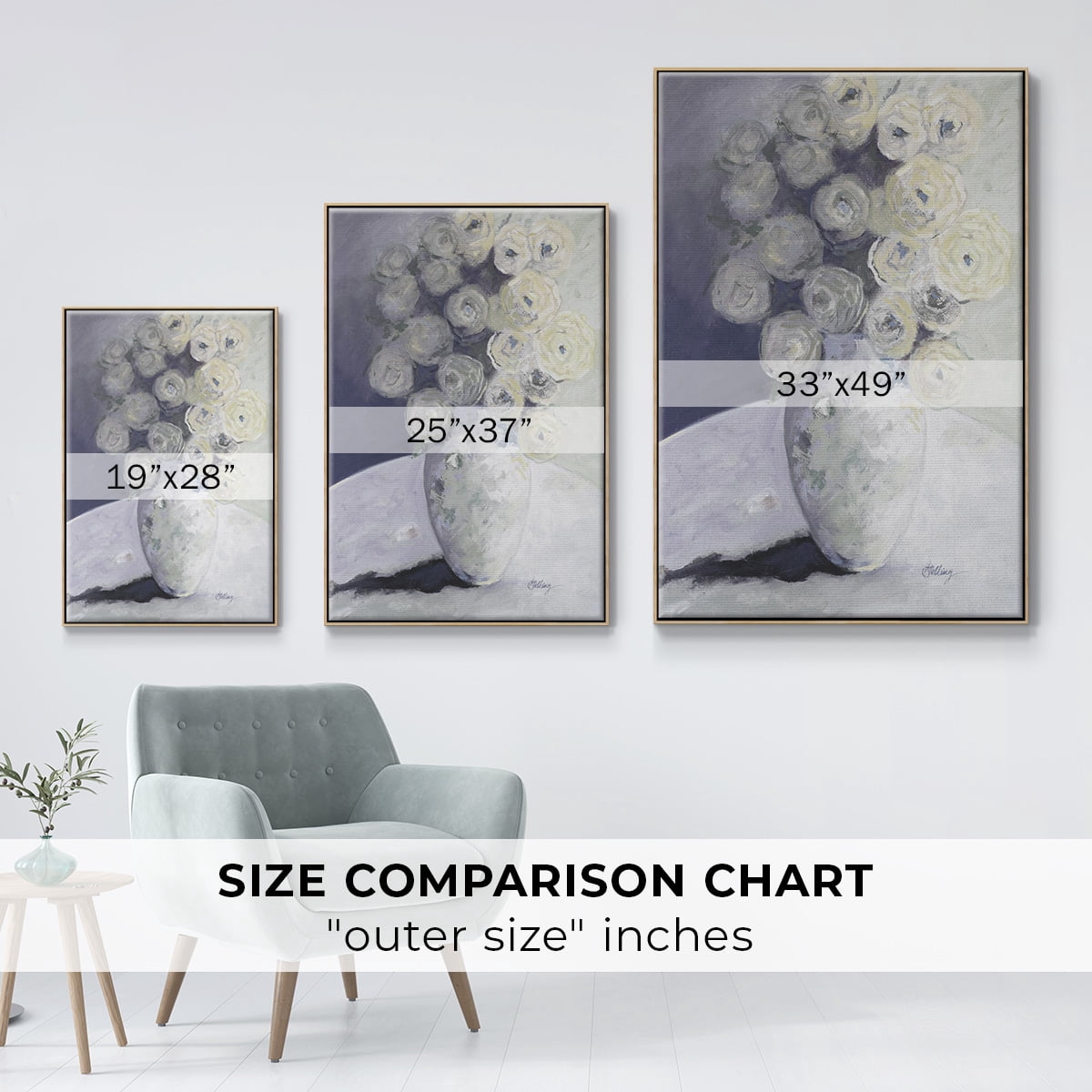 Green Vase with Yellow Flowers Framed Premium Gallery Wrapped Canvas - Ready to Hang - 27 x 41 - Natural Wood Floating Frame