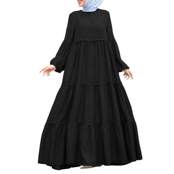 Abaya Dress for Elegant Women's Robe Batwing Sleeve Loose Fit Round Neck Long Prayer Dress Abaya Garment