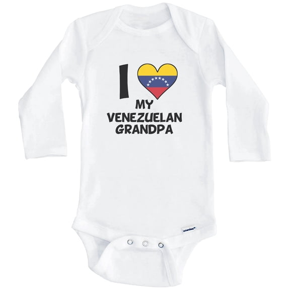 I Heart My Venezuelan Grandpa Venezuela Flag One Piece Baby Bodysuit (Long Sleeve), 0-3 Months White