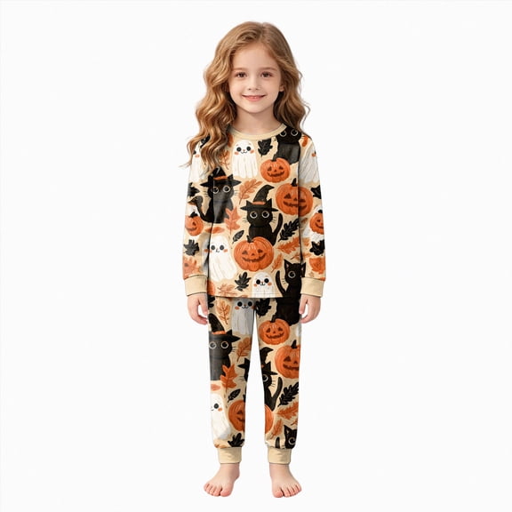 Futezty Toddler Boys Girls Halloween Pumpkin Pajamas Cute Ghost Print Pjs for Boy Jammies Little Kids Sleepwear Clothes Sets 2T-9T