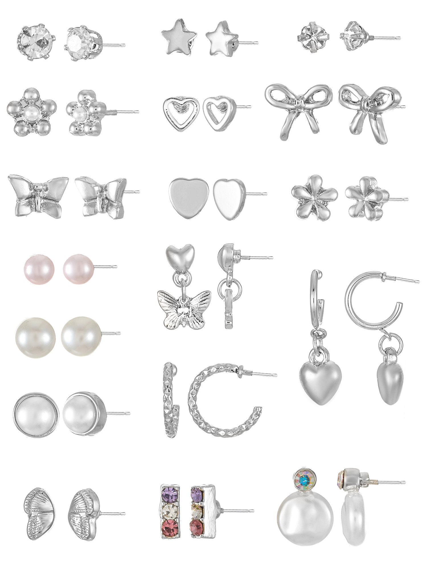 No Boundaries Hypoallergenic Post Earring Pack, 18 Pairs Silver photo 1