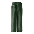 thumbnail image 3 of Domuza Mens Hemp Pants Casual Embroidered Logo Relaxed Fit Pants New Fashion Elastic Waist Drawstring Pocket Trousers Green M, 3 of 5