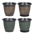 thumbnail image 3 of 12" Planter Pot with Saucer, Thickened Plastic Anti-Aging Flower Pot with Drainage Holes, Woven Texture, Plant Pot for Indoor And Outdoor Plants, Balcony, Garden,Golden,B, 3 of 7