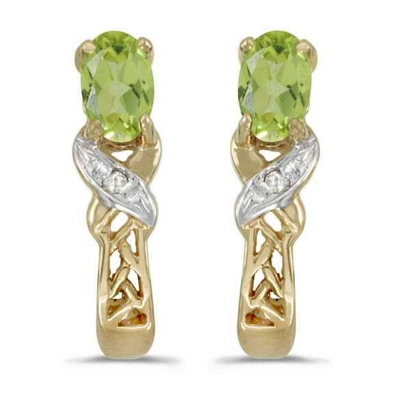 10k Yellow Gold Oval Peridot And Diamond Earrings