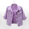thumbnail image 2 of TiaoBug Women's 3/4 Sleeve Denim Jacket Lapel Button Down Cropped Jean Trucker Jacket With Pockets Purple 4XL, 2 of 6