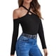 thumbnail image 1 of Suéter de manga larga con cuello Halter cruzado y hombros descubiertos para mujer, suéter de punto ajustado de manga larga para otoño e invierno Pompotops  gfhjh4116, 1 of 9