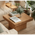 thumbnail image 4 of Cozayh Modern Square Fluted Solid Wood Coffee Table with Handcrafted Natural Oak Finish, Geometric Accent Table Chunk Table for Living Room, Farmhouse Rectangular Minimalist Centerpiece, Brown, 4 of 9