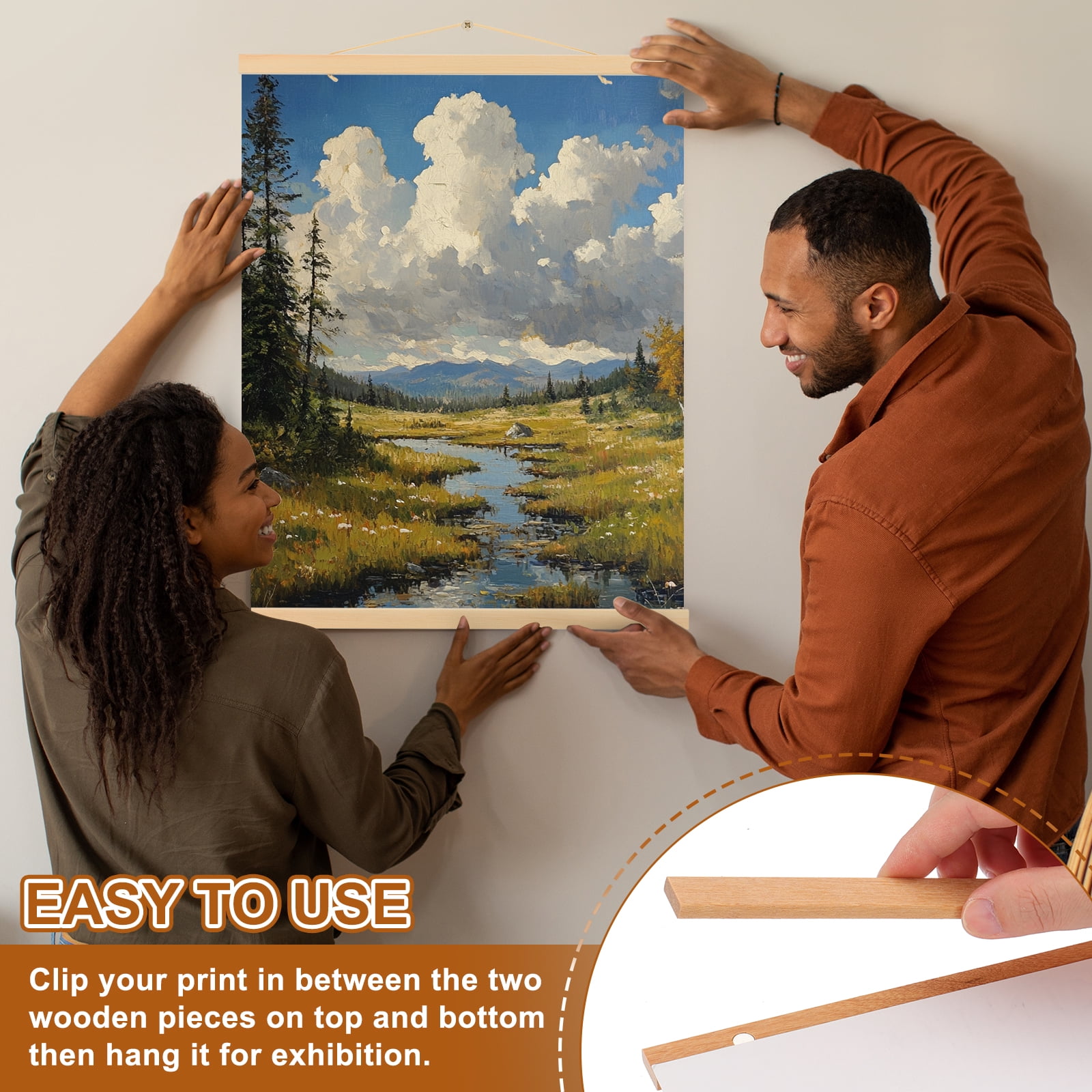 Unique Bargains Magnetic Poster Hanger Wooden Magnet Frames for Pictures 24 Inch Brown