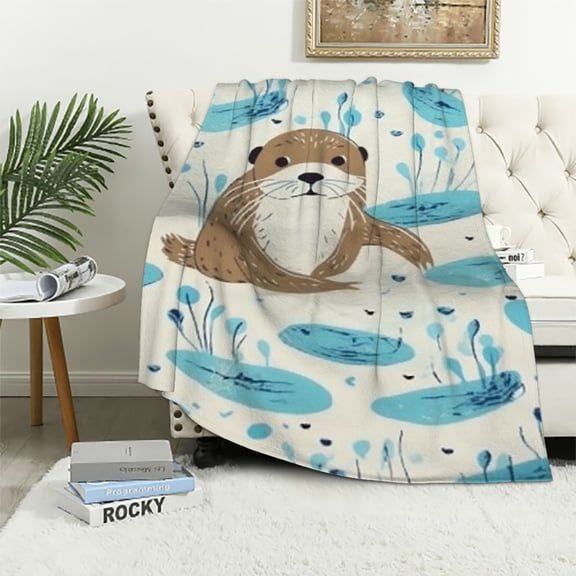 COMIO Sea Otter Blanket Cartoon Animal Super Soft Warm Bed Bedding Throw Blankets for Couch Bedroom Sofa Office Car, All Season Cozy Flannel Plush Blanket Gifts for Girls Boys Kids Adults