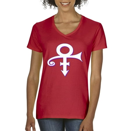 - New Way 408 - Women's V-Neck T-Shirt Prince Purple Rain Love Logo Symbol Rip