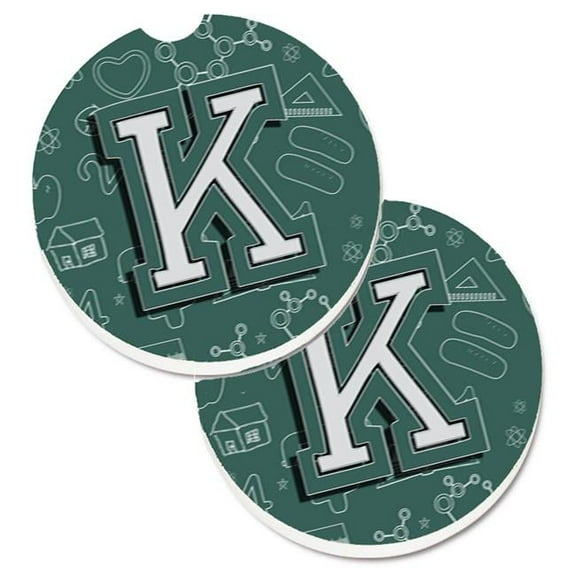 Letter K Back to School Initial Set of 2 Cup Holder Car Coaster