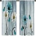 thumbnail image 3 of Teal Floral Curtain 42W X 63L Inch 2 Panels Rod Pocket Turquoise Aqua Flower Wooden Daisy Rustic Country Retro Teal and White Leaves Butterfly Vintage Window Drapes Treatment Living Room Bedroom Decor, 3 of 6