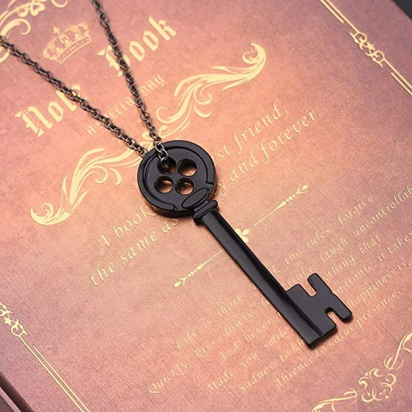 Coraline Button Key Pendant Chain Necklace - Black