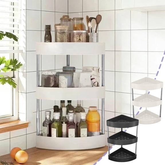 Yeciiwht Triangular Corner Spice Rack, 3 Tier Plastic Makeup Organizer, Large Capacity Multifunction Desk Organizer for Organzing