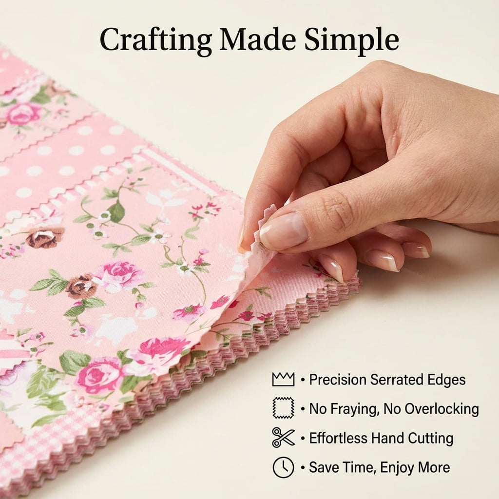 iMzoon 42Pcs Pink Precut Fabric 10" Squares with Wavy Edges | Cotton Fat Quarters for Quilting & Sewing, DIY Craft Supplies and Color Analysis Swatches - Pink