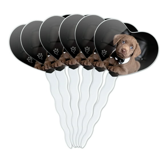 Labrador Lab Puppy Dog Bachelor Bow Tie Heart Love Cupcake Picks Toppers Decoration Set of 6