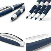 Schneider One Change Rollerball Pen, Refillable, 0.6 mm Ultra-Smooth Tip, Blue/White Barrel, Black Ink, Box of 5 Pens (183701)