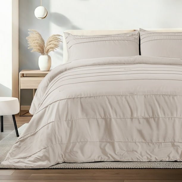 Edredon Acolchado Dreamlab, Hipoalergenico, Tamaño Matrimonial, Color Beige Plisado, 3 Piezas
