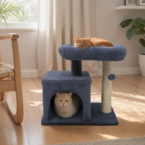 DRAZUNO 19.5” Small Cat Tree w/Large Padded Plush Perch Condo Sisal Scratching Posts