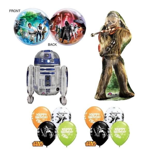 STAR WARS DELUXE Happy Birthday Balloons Decoration Supplies Chewbaca R2D2 Chewy by Anagram
