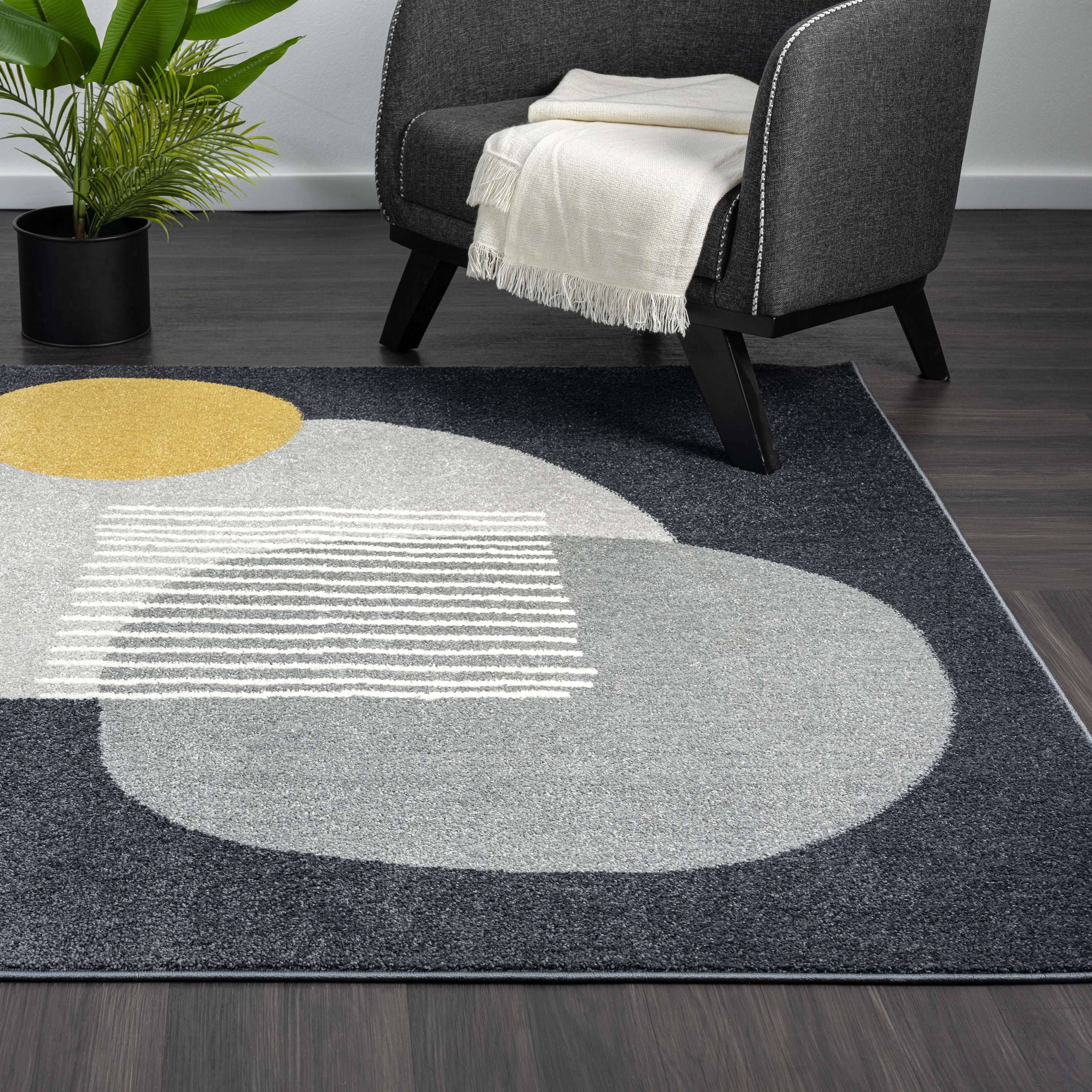 Abani Deco Collection Area Rug Mid Century Modern Bedroom Living Room Decor Floor Rug 6 x 9 Cream Dark Grey
