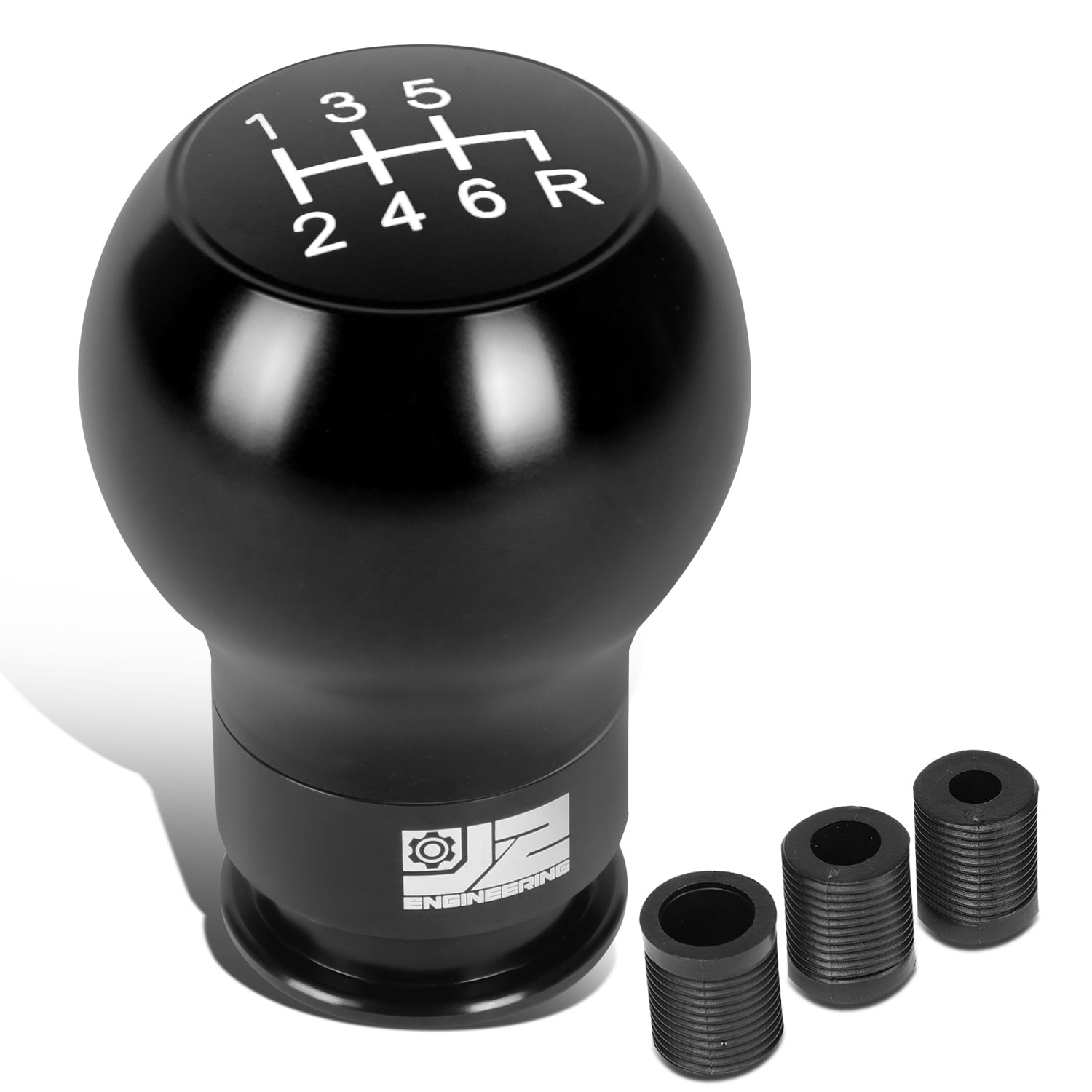 J2 Engineering Universal Black Manual Car Shifter Knob Aluminum Teardrop Shape Remove Thread