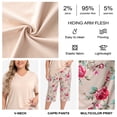 thumbnail image 6 of UNEEI Plus Size Pajamas Set for Women,2 Piece Loungewear Set Floral Sleepwear for Spring Summer Fall,Soft Lightweigh V Neck Short Sleeve Top and Capri Pants, 3XL Brown, 6 of 7