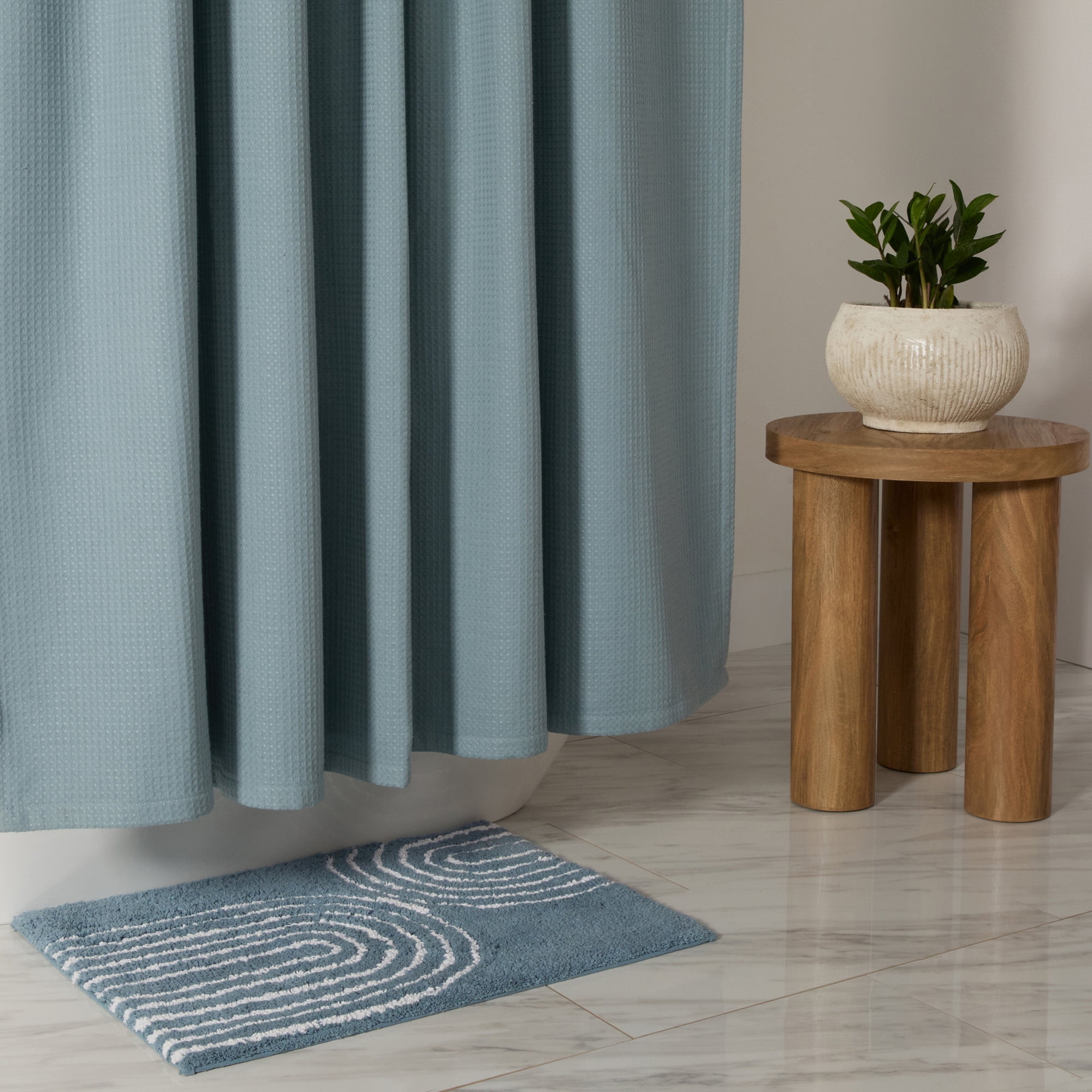 Cotton Blend Waffle Shower Curtain by Comfort Canopy, 72" x 72", Light Blue