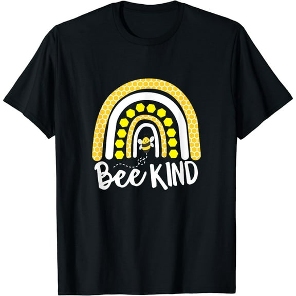 Bee Kind Shirt Rainbow Bumble Bee Honeycomb Yellow Honey T-Shirt