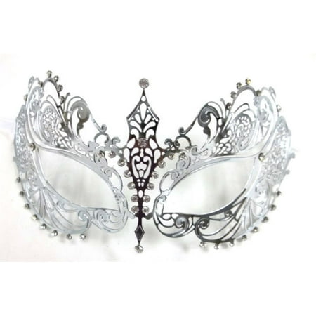 Silver Crystal Beautiful Eyes Laser Cut Venetian Mask Masquerade Metal Filigree