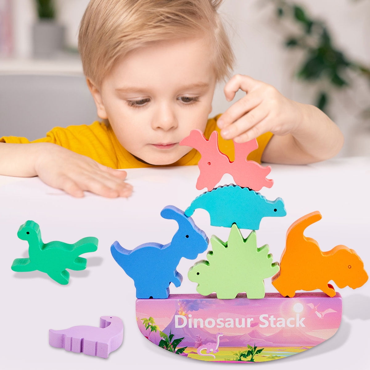 Retrok Kids Dinosaurs Stacking Toys Wooden Blocks Stacking Toys Fun