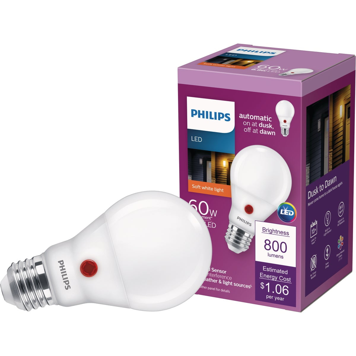 Philips 60W Equivalent Soft White A19 Medium Dusk to Dawn LED Light