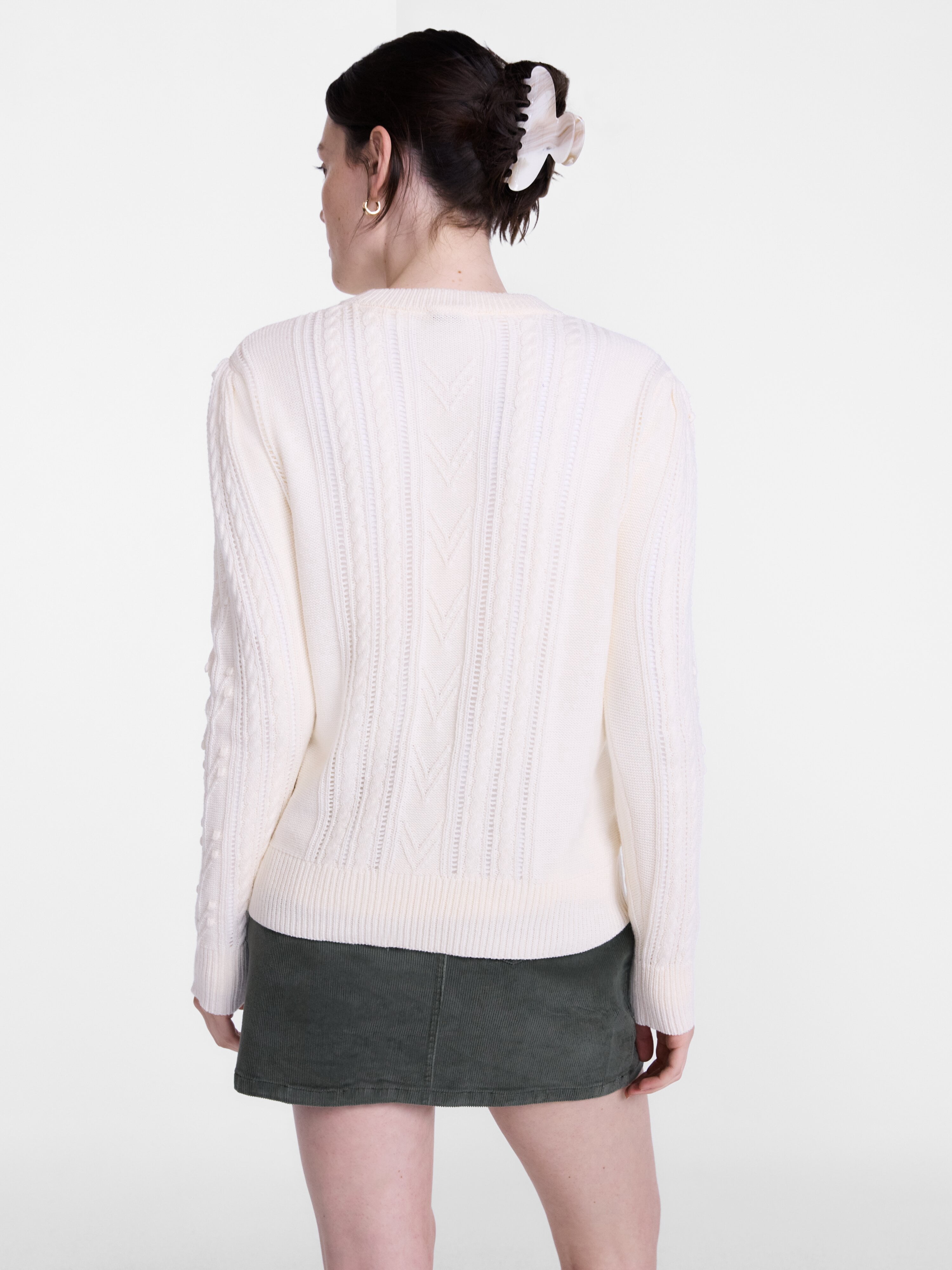 Scenario Women's Pointelle Sweater with Long Puff Sleeves, Lightweight, Sizes XS-XXXL