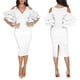 thumbnail image 3 of Vestido midi de noche de fiesta sexy elegante con cuello en V y hombros descubiertos con mangas con volantes lisos Vestido ajustado Fokelyi WRMH-225-4, 3 of 6