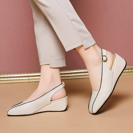 

〖Yilirongyumm〗 White 38 High Heels For Women Shoes Summer Vintage Casual Square Toe Buckle Band Wedge Comfort Back Cutout Sandals