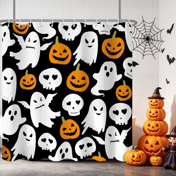 Tchckioa 72x72 Inch Shower Curtain,Privacy Protection Waterproof Hooks Bath Curtain for Bathtub,Halloween Ghost