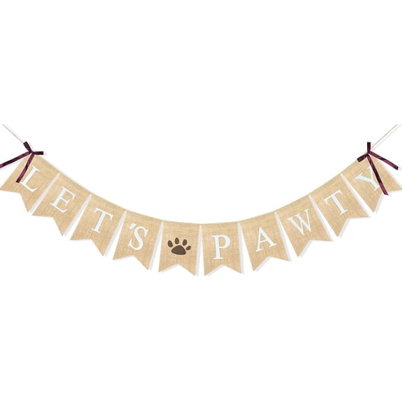 Burlap Let’s Pawty Banner Dog Birthday Party Decorations Puppy Pet Dogs Cats Happy Birthday Paw Print Sign Photo Backdrop