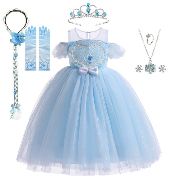 Ropa de Disney para niñas, vestido de princesa Elsa de Frozen, sin hombros, tul brillante, disfraz de fiesta de cumpleaños, mascarada Fivean unisex