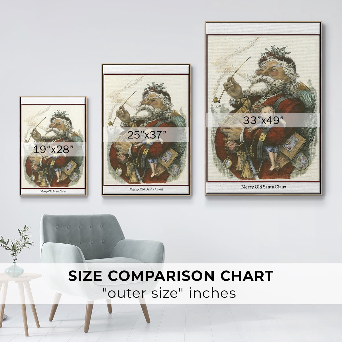 Merry Santa - Framed Gallery Wrapped Holiday Canvas - 17 x 25 - Natural Wood Frame