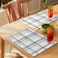 thumbnail image 4 of Black White Check Placemats Set of 8 Farmhouse Line Buffalo Plaid Place Mats Indoor Wipeable Table Mats Washable Cloth Dining Table Placemats for Kitchen Holiday Party Home Decor 13x19 Inch, 4 of 9
