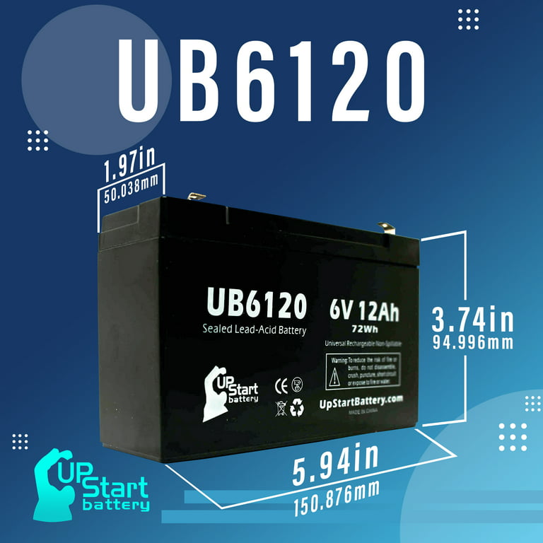 LEOCH DJW6-12 Battery Replacement - UB6120 Universal Sealed Lead Acid  Battery (6V, 12Ah, 12000mAh, F1 Terminal, AGM, SLA) - Includes TWO F1 to F2
